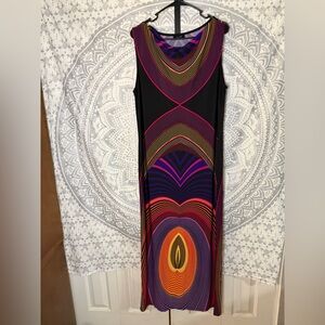 Snap Vibrant Art Deco Print Maxi Dress with Black, Purple, and Orange